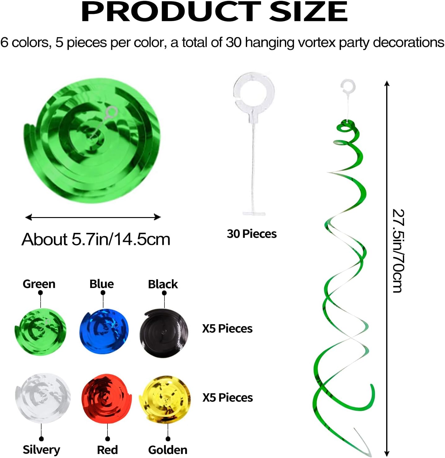 30 Pieces Hanging Swirl Party Decorations Foil Decorations Ceiling Swirl Spiral Hanging Plastic Streamer for Ceiling Birthday Graduation Wedding Celebration Baby Shower Party Supply (Black)