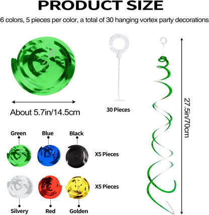 30 Pieces Hanging Swirl Party Decorations Foil Decorations Ceiling Swirl Spiral Hanging Plastic Streamer for Ceiling Birthday Graduation Wedding Celebration Baby Shower Party Supply (Black)