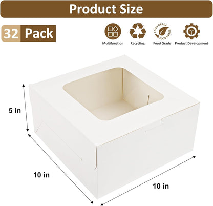 Moretoes 24pcs Cake Boxes, 10x10x5 Inches White Square Bakery Boxes with Window Cajas Pasteles for Cake, Mother's Day, Pastries, Chocolates, Cookies, Pie, Birthday Party, Wedding, Graduation