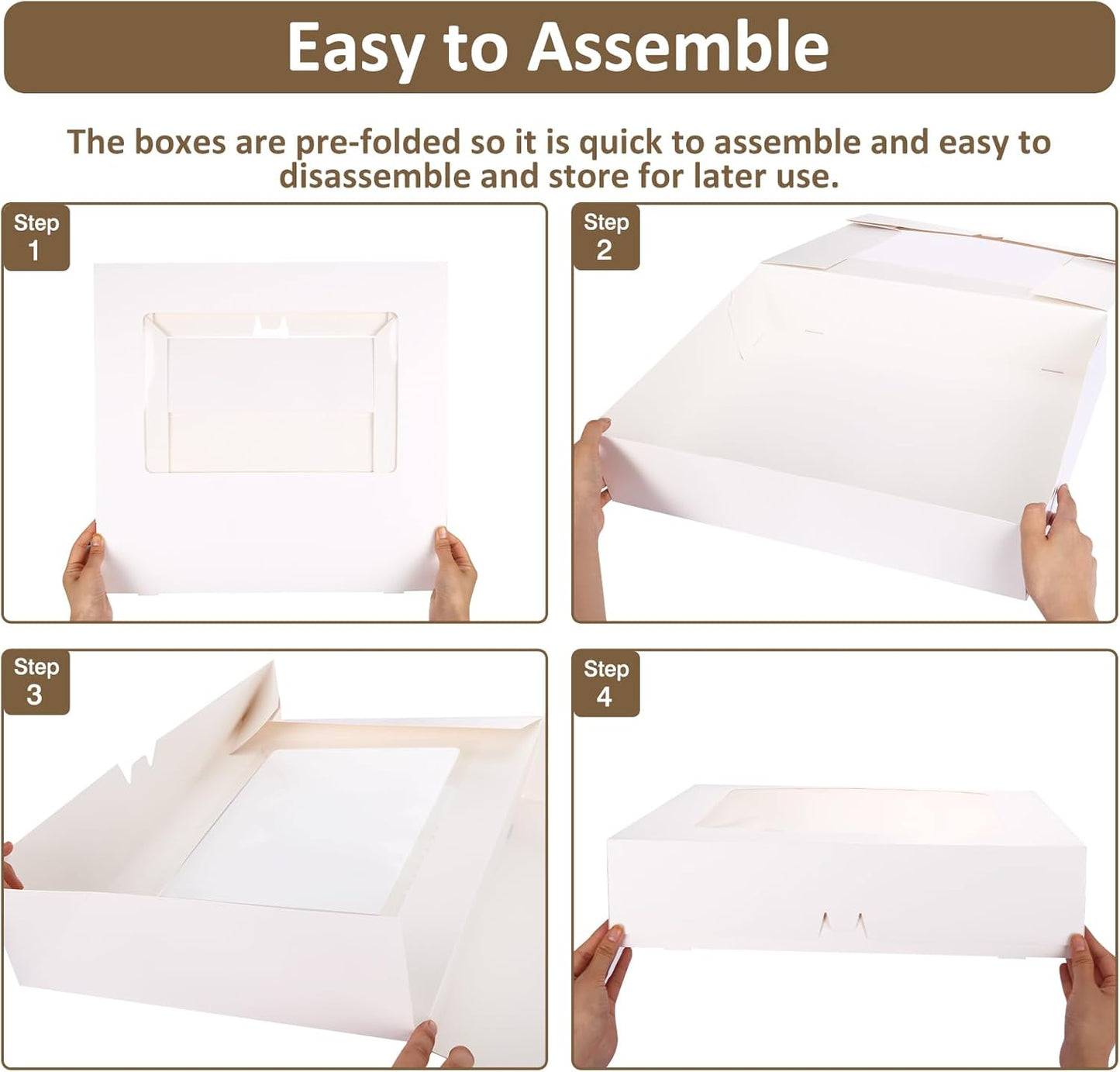 Moretoes 10pcs 19x14x4in Half Sheet Cake Boxes with Window, White Cookie Boxes, for Pastry Baking Cake Donuts Cupcake Pie Packaging
