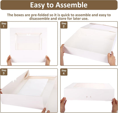 Moretoes 10pcs 19x14x4in Half Sheet Cake Boxes with Window, White Cookie Boxes, for Pastry Baking Cake Donuts Cupcake Pie Packaging
