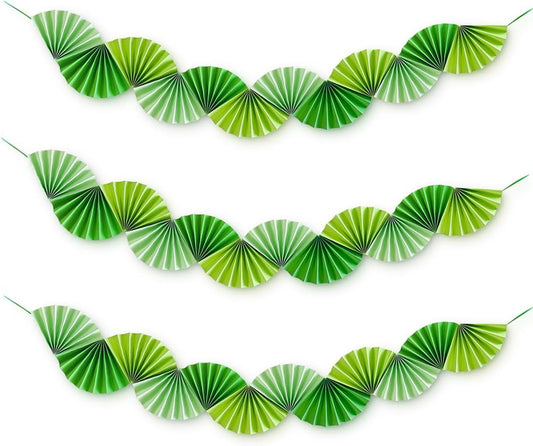 Colorful Paper Fans Garland Rainbow Paper Fan Garland Decor 1.6 Meter Long 15cm Width (Green-3 Pack)