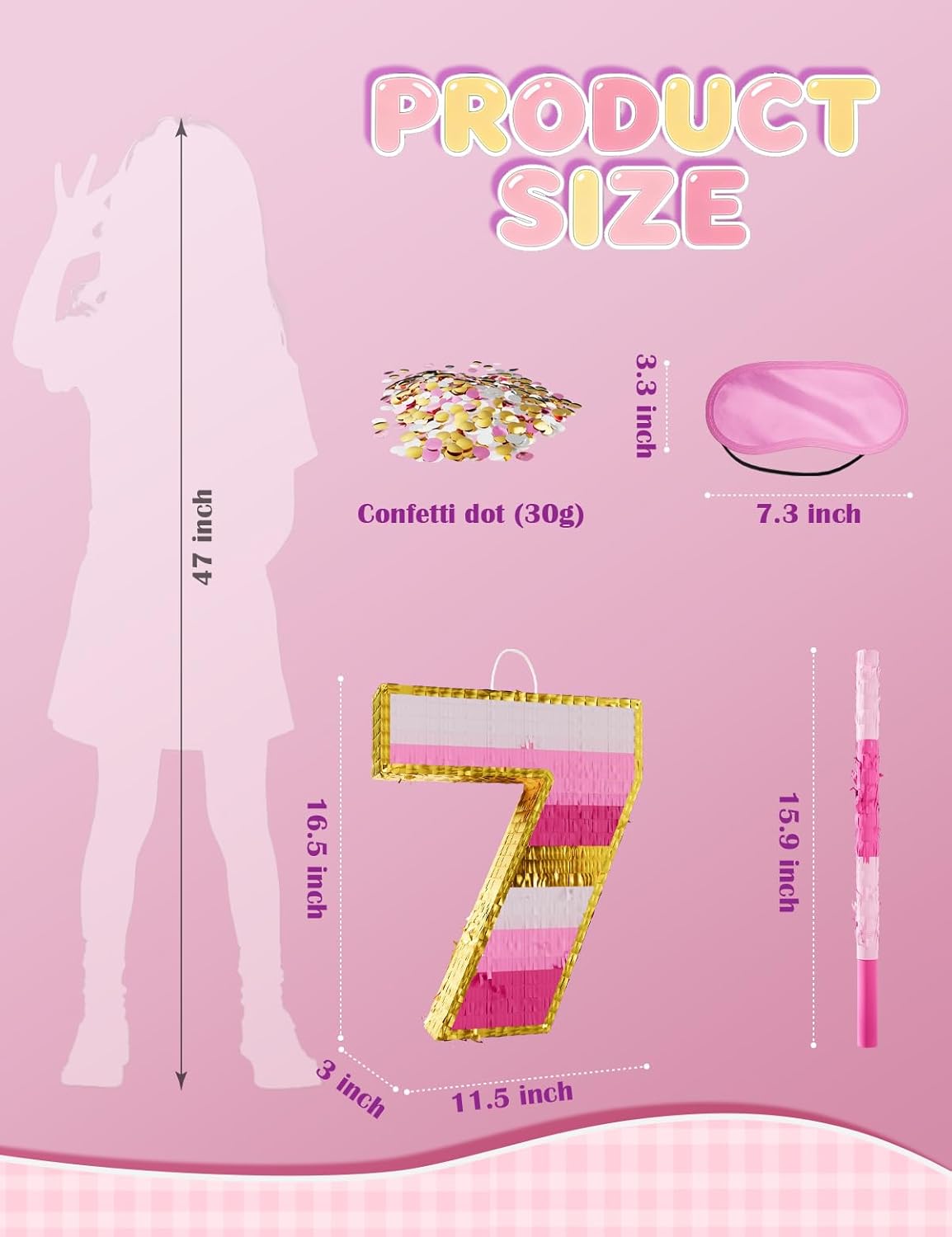 Number 5 Piñata with Stick, Blindfold & Confetti-Pink Piñata for Birthday Parties, Complete Party Game Set for Kids Girls-Gradient Pink Birthday Decor with Fillable Design(Small, 16.5 x 11.5 x 3 In)