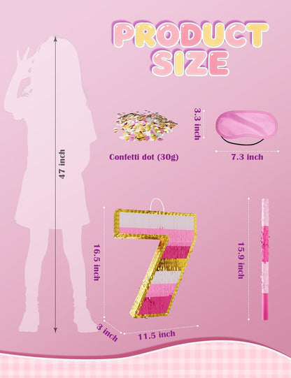 Number 5 Piñata with Stick, Blindfold & Confetti-Pink Piñata for Birthday Parties, Complete Party Game Set for Kids Girls-Gradient Pink Birthday Decor with Fillable Design(Small, 16.5 x 11.5 x 3 In)