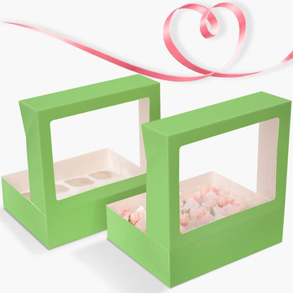 Bakepacker Auto-pop Up Cupcake Boxes with Window White 20PCS 12 Count Cupcake Box 13"x10"x3.5" Cupcakes Carrier, 12 Cupcake Containers with rolls of pink ribbons