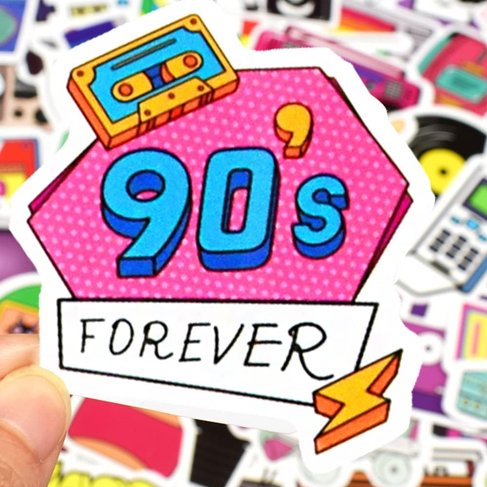 QTL Neon Stickers for Teens & Students Prizes, Waterproof Vinyl Party Favor Stickers, School Rewards, Water Bottle and Laptop, 50PCS - Colors A