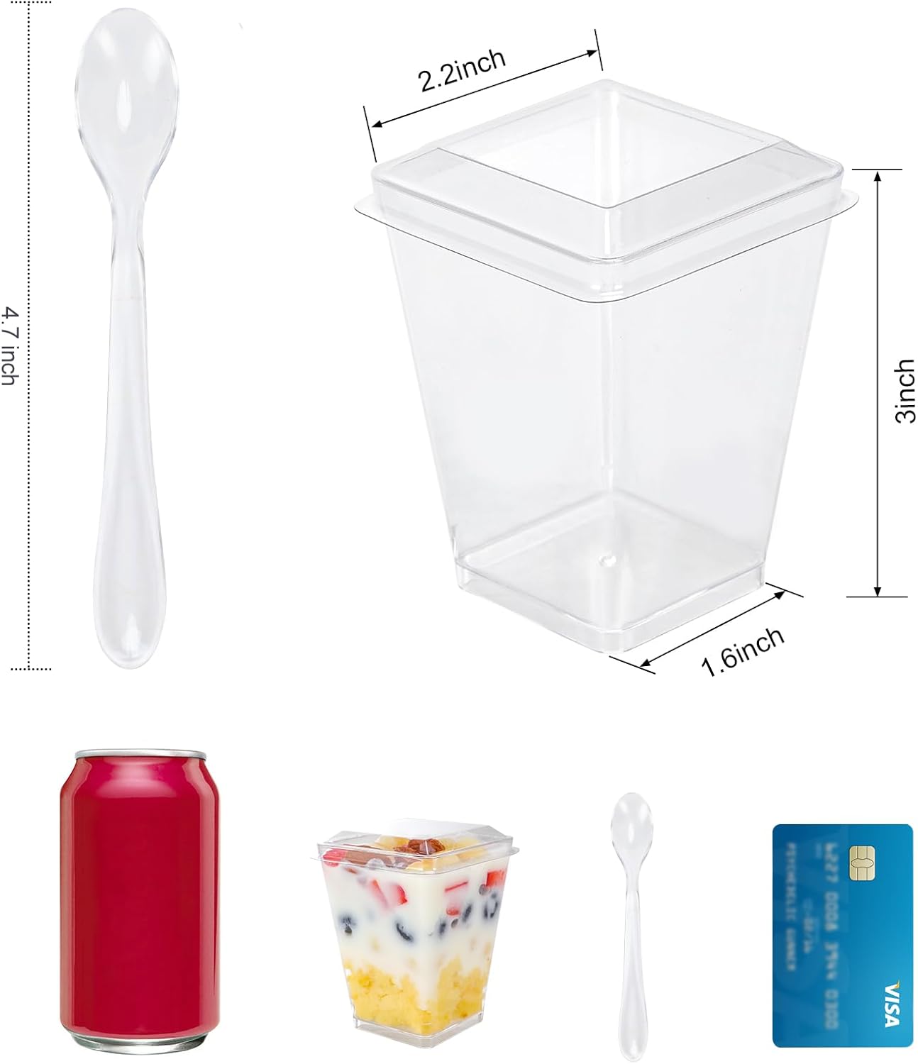 5 oz 60Pcs Plastic Dessert Cups With Lids and Spoons, Yogurt Parfait Appetizer Cups for Party, Mini Dessert Shooters for Pudding and Fruit