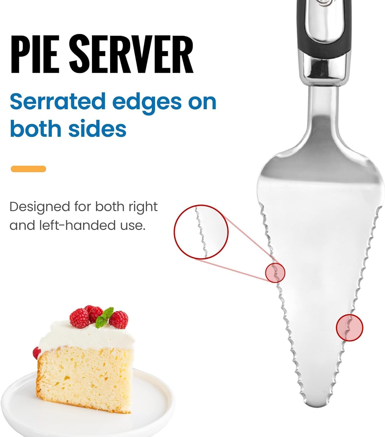 Pie Server Spatula and Cake Cutter Slicer, Stainless Steel Set - Kitchen Essentials for Cutting & Serving Desserts, Brownies, Lasagna (Black, 10 inches)