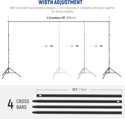 Neewer Photo Studio Backdrop Support System, 10ft/3m Wide 6.6ft/2m High Adjustable Background Stand with 4 Crossbars, 6 Backdrop Clamps, 2 Sandbags, and Carrying Bag for Portrait & Studio Photography
