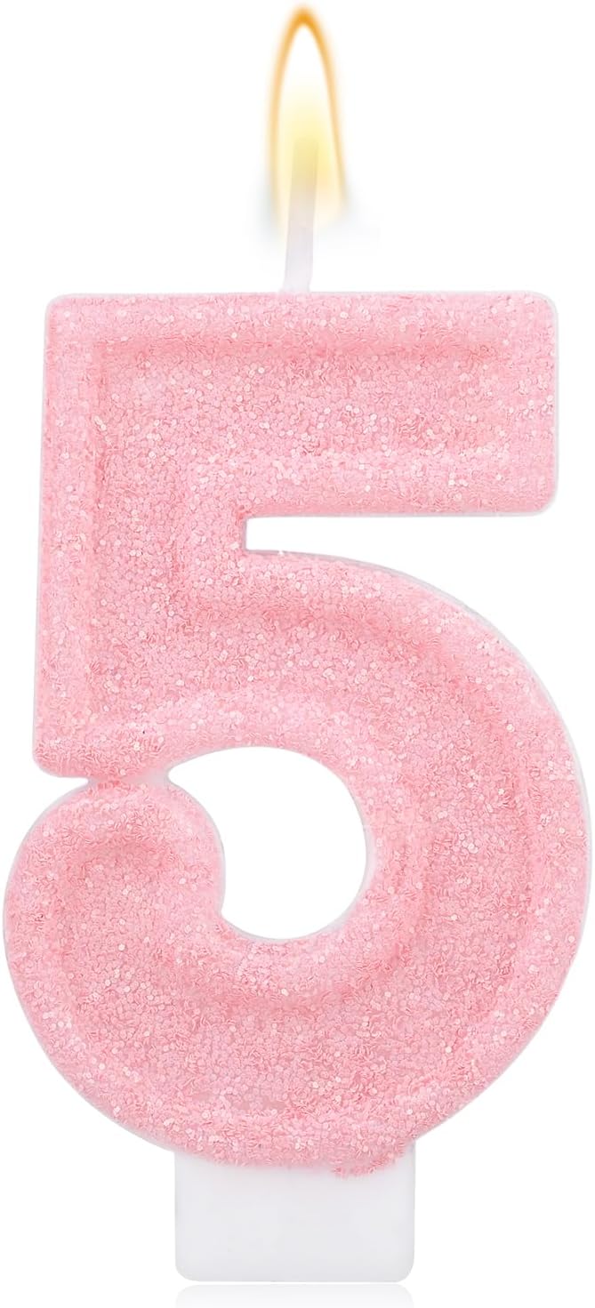Pink Number One Birthday Candles, Romantic Cake Glitter Pink Number 1st Candles Anniversary Cake First Topper Decoration Cute Birthday Party Supplies for Wedding Anniversary Celebration Supplies (1)
