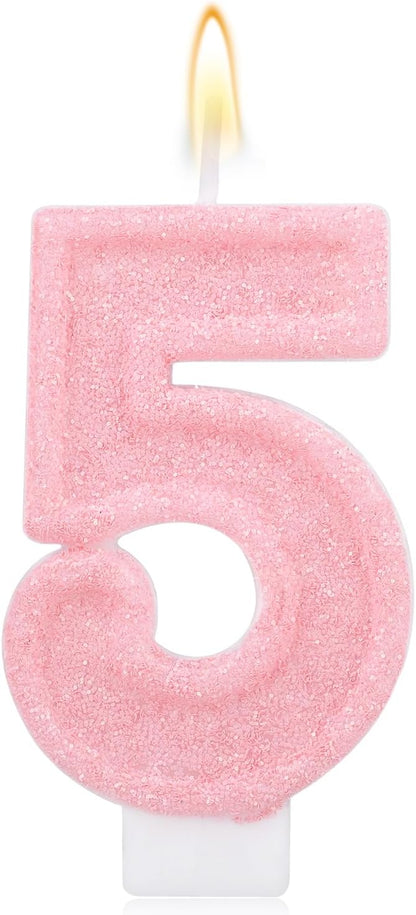 Pink Number One Birthday Candles, Romantic Cake Glitter Pink Number 1st Candles Anniversary Cake First Topper Decoration Cute Birthday Party Supplies for Wedding Anniversary Celebration Supplies (1)