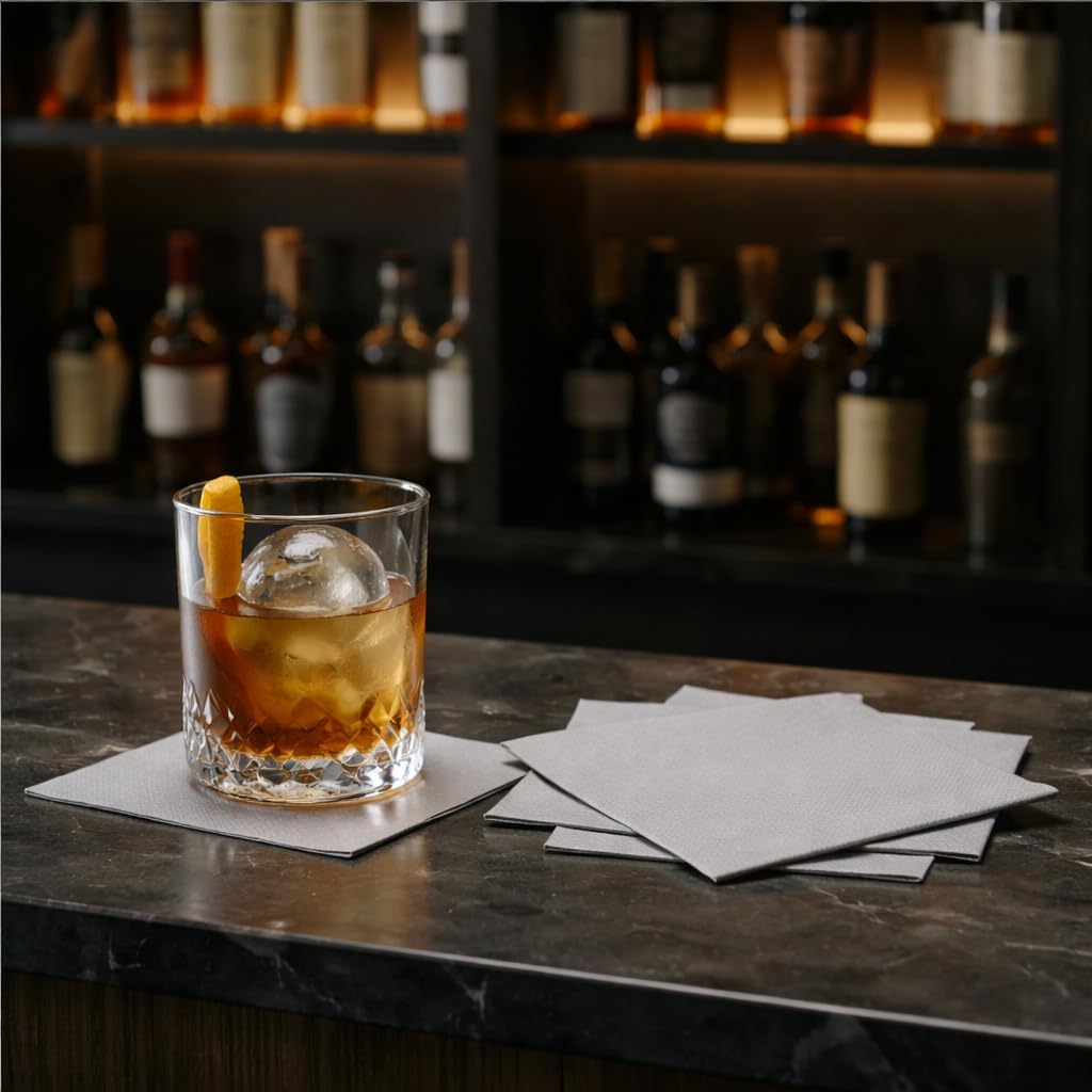 AH AMERICAN HOMESTEAD Cocktail Napkins-Disposable Beverage/Bar Napkins-White Linen-Like Square Napkins-Eco-Friendly & Compostable-Everyday Use, Party or Wedding 4.75inch x 4.75inch (100 Count, White)