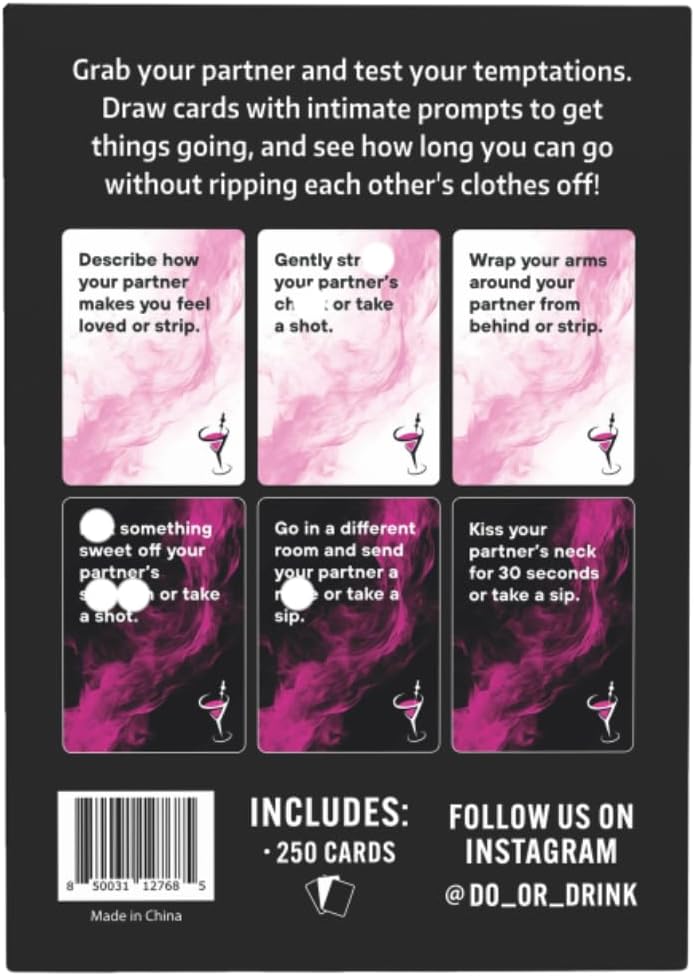 Do or Drink Sip or Strip Adult Drinking Card Game for Couples, Date Night & Parties – 250 Dares, Questions & Challenges for Boyfriend, Girlfriend, or Wife and Husband
