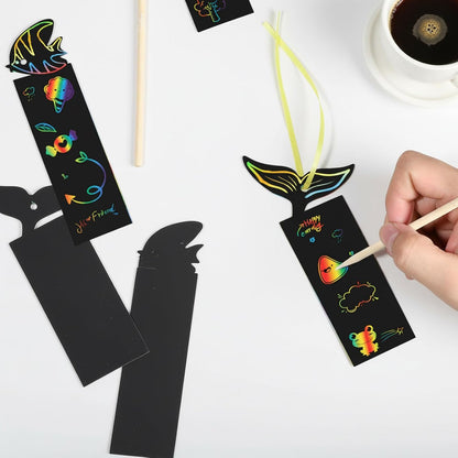 Tucnoeu 70Pcs Eid Scratch Art Bookmarks, Magic Rainbow Eid Crafts, Party Favors, Hanging Ornaments, Ramadan Activities