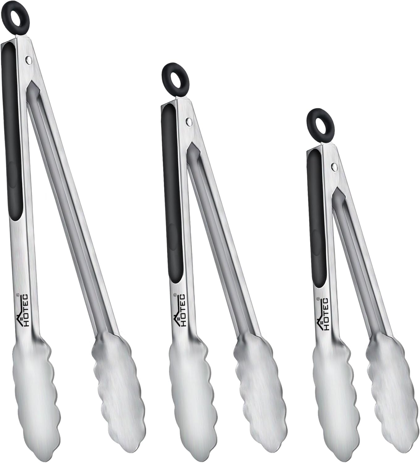 Hotec Stainless Steel Kitchen Tongs, Set of 2-9", Locking Metal Food Tongs for Cooking, Serving, BBQ, Grill Non-Slip Grip