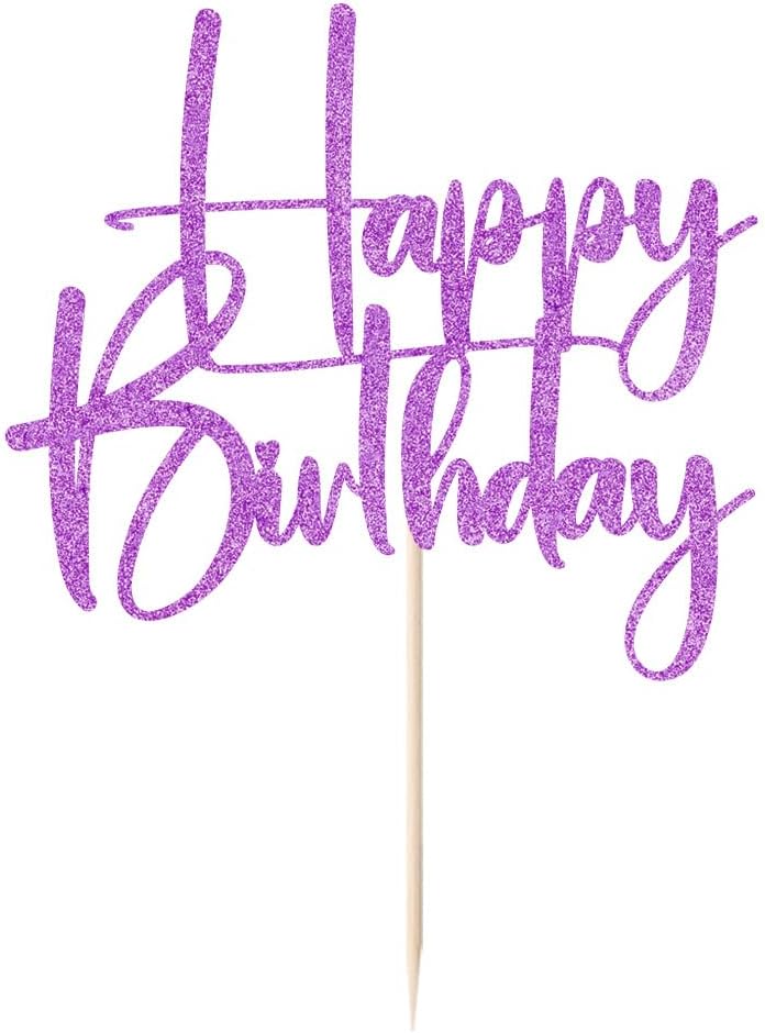 Happy Birthday Cake Topper,black Glitter Cake Pick Bunting Decor for Anniversary Birthday Party Cake Decorations Supplies