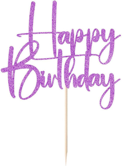 Happy Birthday Cake Topper,black Glitter Cake Pick Bunting Decor for Anniversary Birthday Party Cake Decorations Supplies