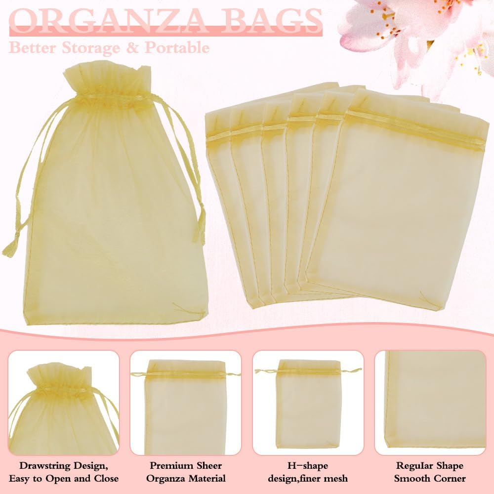 Organza Bags, Organza Bags 5 x 7 Inch, 50 Pcs White Sheer Party Favor Mesh Bag with Drawstring, Small Jewelry Gift Candy Bag for Wedding Christmas Birthday Halloween Graduation Party Favors Supplies