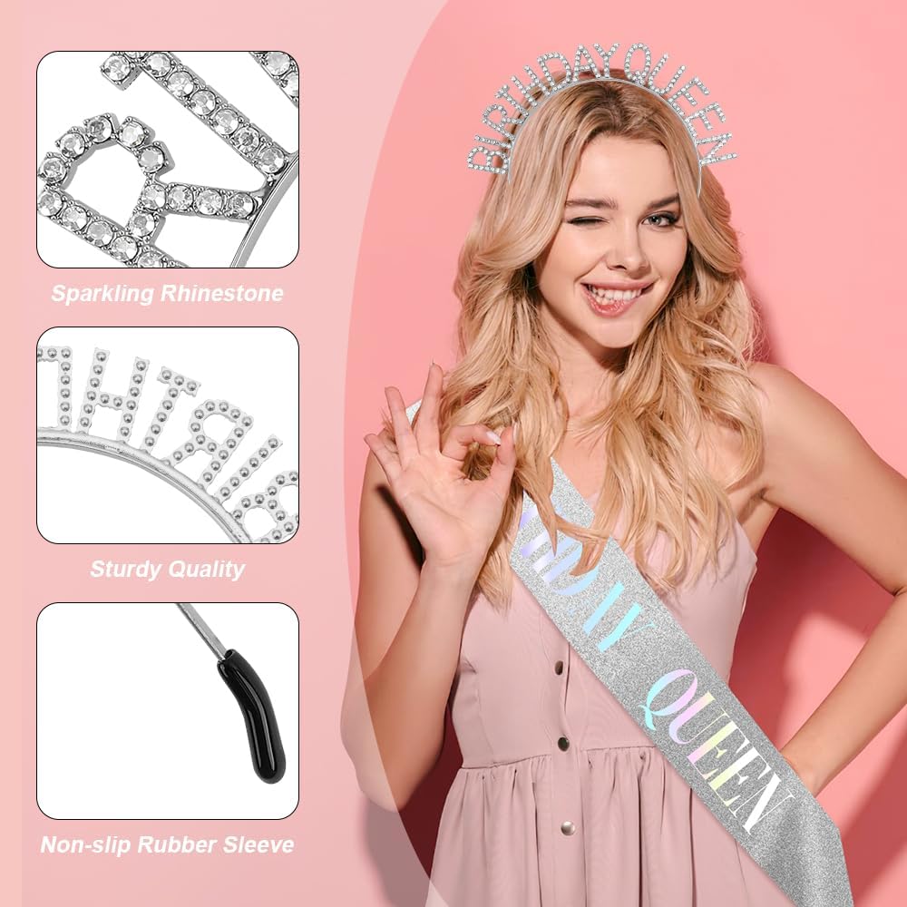 Birthday Sash & Crown for Women - Tiara Headband, Girls' Decorations Accessories