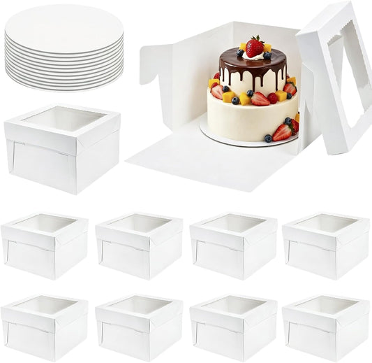 Cididu 20Pcs Cake Boxes 12 Inch, Tall Cake Box with Window and Boards for Multi-Layer Cakes, 350g Thick Cardboard White Bakery Box for Mother's Day Wedding Birthday Cakes Transport Box (12x12x8 Inch)