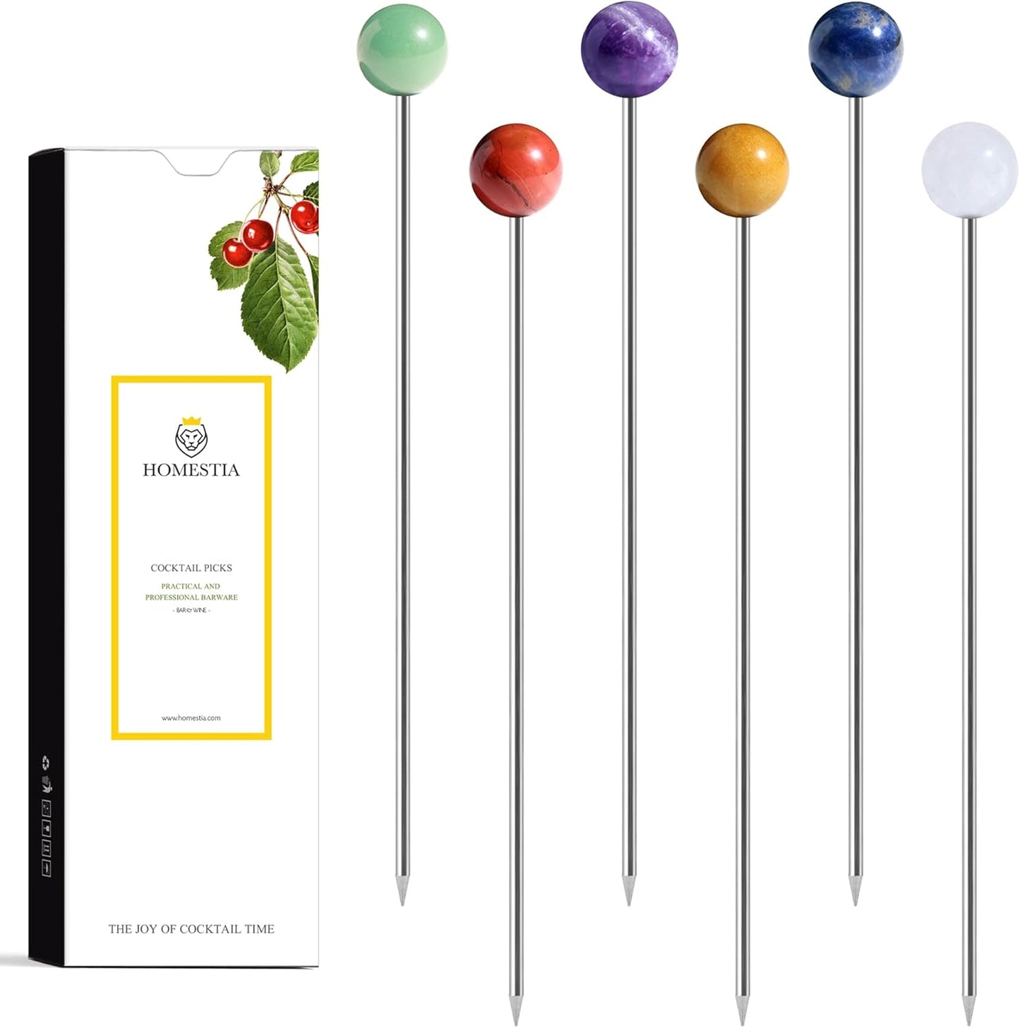 Homestia Stainless Steel Cocktail Picks, 4.7 Inch Reusable Martini Olive Picks, Metal Garnish Skewers for Drinks, Appetizers, Bloody Mary - Set of 6 Metal Cocktail Picks for Party Bar