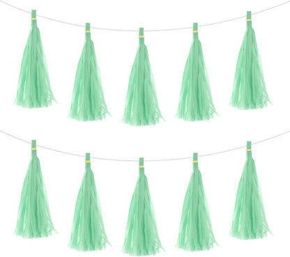 MECCANIXITY 20Pcs Light Blue Tassel Garland Banner with Rope Tissue Paper Tassels Party DIY Kits for Anniversary Wedding Birthday Party