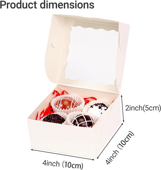 RomanticBaking 100 Pack Bakery Boxes 4x4x2 Inches Cookies Boxes Mini Bundt Cake Boxes Pie Boxes Cinnamon Roll Treat Boxes Chocolate Truffle Boxes Party Wedding Favor