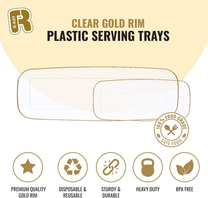 R-kay 4 Pack White Plastic Serving Trays for Party - White Serving Tray 17 by 6.5 in - Rectangular Heavy Duty Dessert Trays for Food