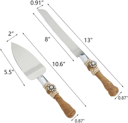 Wedding Cake Knife and Server Set - Vintage Design Stainless Steel Cake Cutter Set - Gifts for Wedding Anniversary Party Celebration