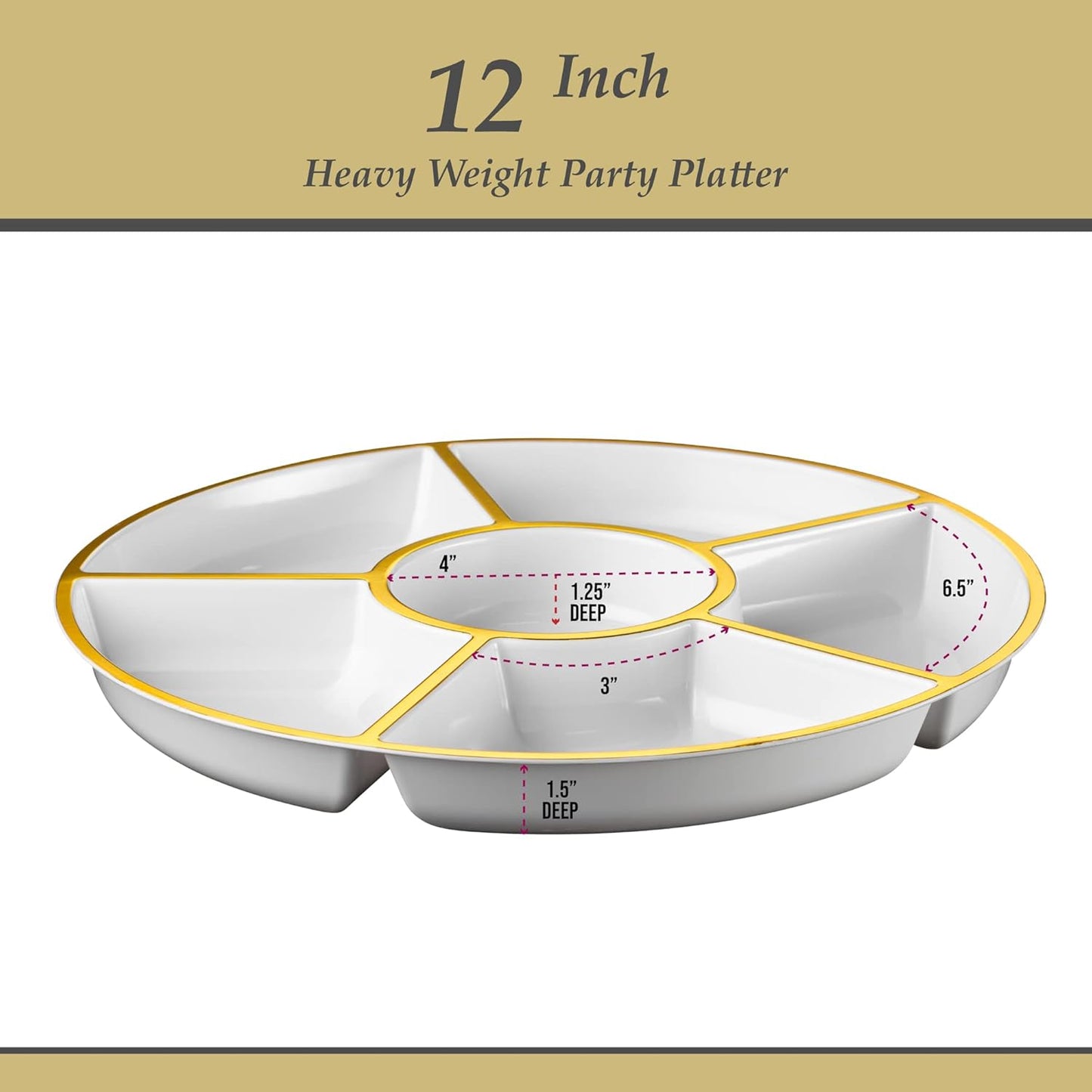 Plasticpro 6 Sectional Round Plastic Serving Tray/Platters Clear Pack of 2