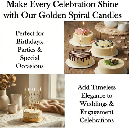 12-Count Spiral Birthday Candles, Long Twisty Gold Party Candles with Candle Holders, Long Burning for Weddings, Birthdays, Party Decorations, Cupcakes, Anniversary and Meetups (Gold)