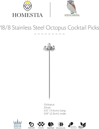 Homestia Stainless Steel Cocktail Picks, 4.7 Inch Reusable Martini Olive Picks, Metal Garnish Skewers for Drinks, Appetizers, Bloody Mary - Set of 6 Metal Cocktail Picks for Party Bar