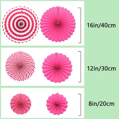 Hocansen 6PCS Paper Fan Garland Paper Fans Party Decorations 8/12/16in Hanging Papers Fans Set Round Papers Fans Pattern Garland for Birthday, Wedding (ZS/Pink)