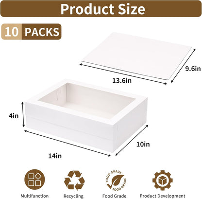 Moretoes 20pcs 14x10x4in Sheet Cake Boxes, White Rectangle Quarter Bakery Boxes with Window, for Cake Pastry Baking Donuts Cupcake Pie Packaging