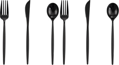 Supernal 180pcs Black Plastic Silverware Set - Heavy Duty Disposable Utensils (60 Forks, 60 Knives, 60 Spoons) - Elegant Black Cutlery for Parties, Weddings & BBQ
