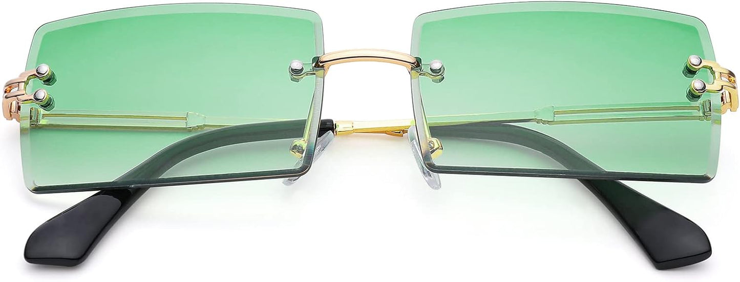 Rectangle Sunglasses for Men/Women Small Rimless Square Shade Eyewear