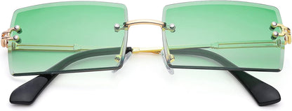 Rectangle Sunglasses for Men/Women Small Rimless Square Shade Eyewear