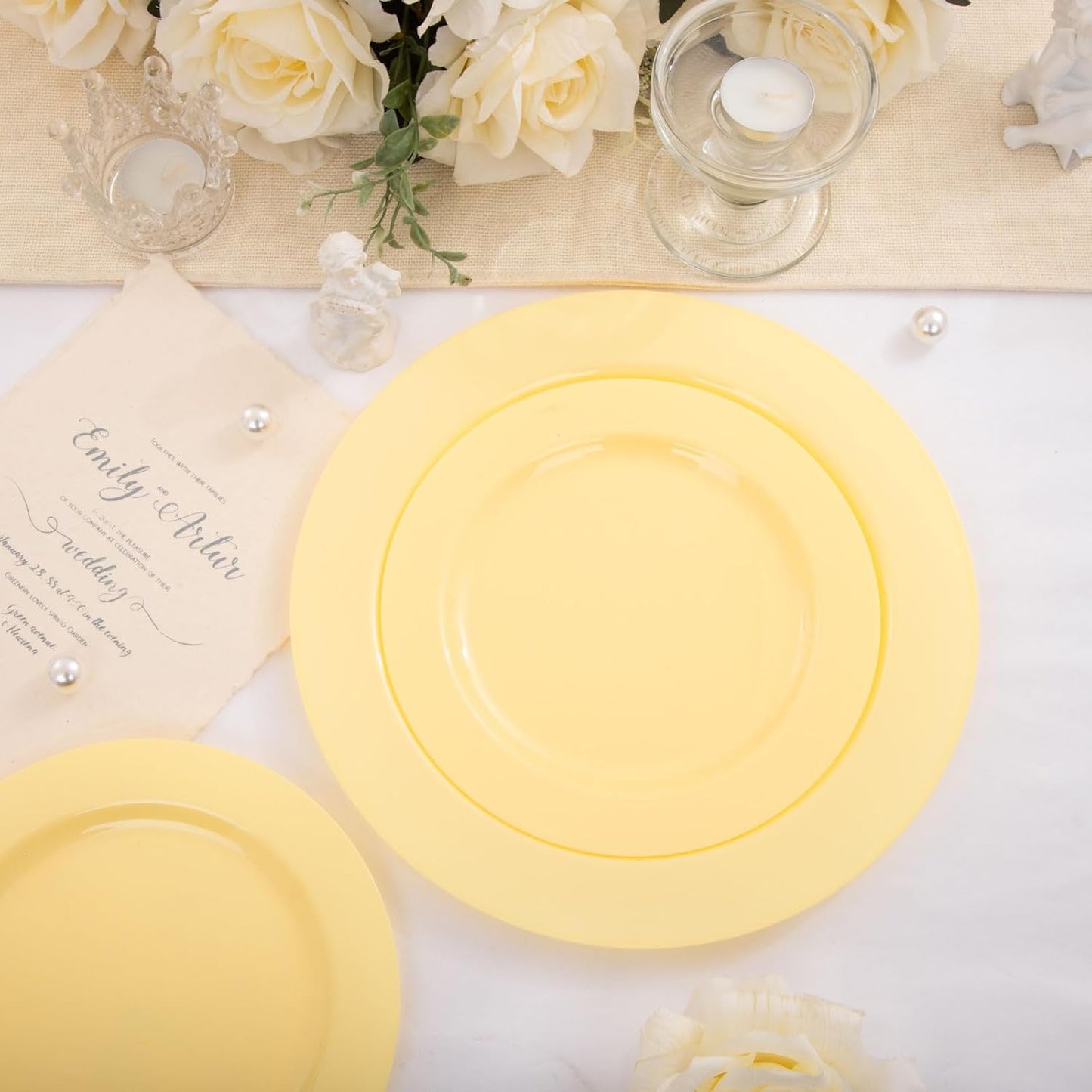 FLOWERCAT 60PCS White Plastic Plates - Heavy Duty White Disposable Plates for Mother's Day/Birthday Party/Wedding -serve for 30 guests Include 30PCS 10.25" & 30PCS 7.5" Plates for Party