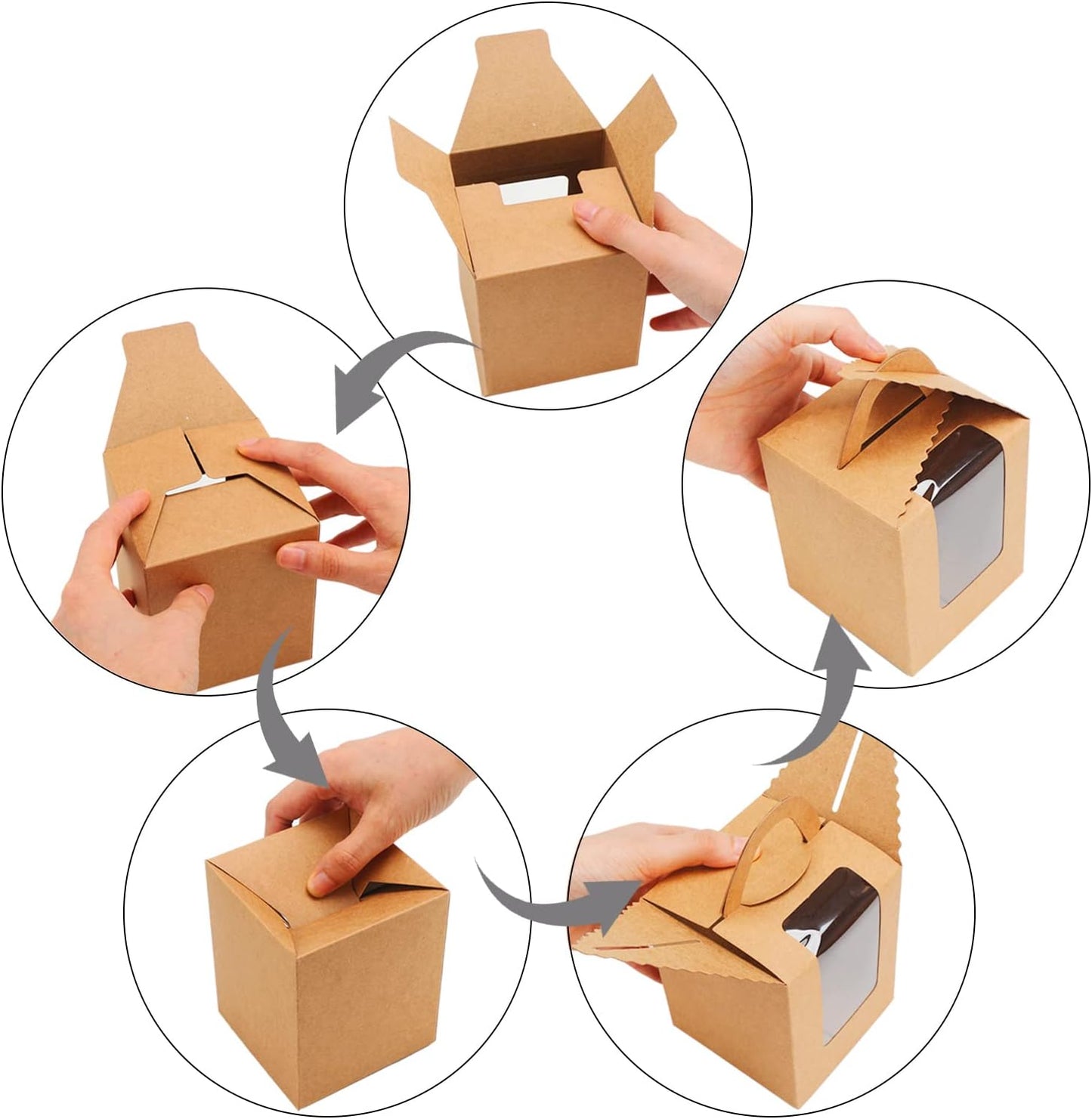 EUSOAR Gold Cupcake Boxes, 25pcs 3.6"x 3.6"x 4.3" Single Cupcake Carrier with Window Insert and Handle, Kraft Pastry Containers, Muffins Cupcake Carriers for Bakery Wrapping Party Favor Packing