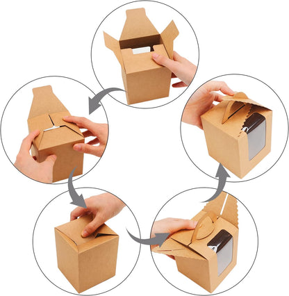 EUSOAR Gold Cupcake Boxes, 25pcs 3.6"x 3.6"x 4.3" Single Cupcake Carrier with Window Insert and Handle, Kraft Pastry Containers, Muffins Cupcake Carriers for Bakery Wrapping Party Favor Packing