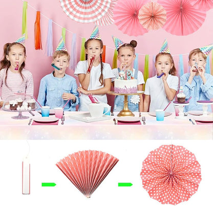 Hocansen 6PCS Paper Fan Garland Paper Fans Party Decorations 8/12/16in Hanging Papers Fans Set Round Papers Fans Pattern Garland for Birthday, Wedding (ZS/Pink)