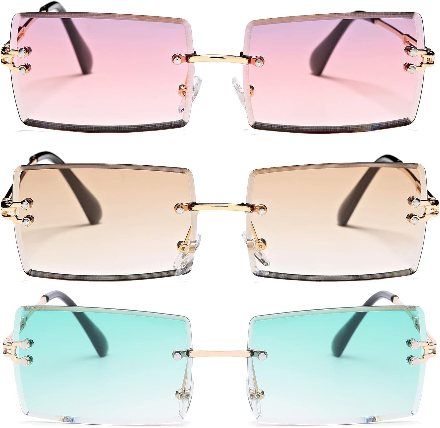 Rectangle Sunglasses for Men/Women Small Rimless Square Shade Eyewear