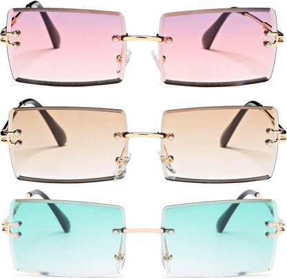 Rectangle Sunglasses for Men/Women Small Rimless Square Shade Eyewear