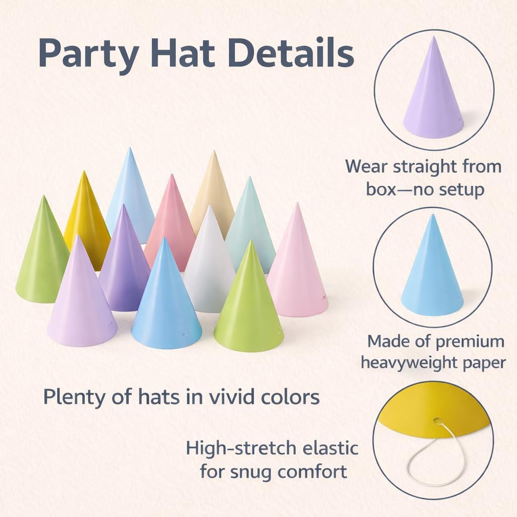 Pre-Assembled Party Hats for Kids, Birthday Hats for Kids & Adults