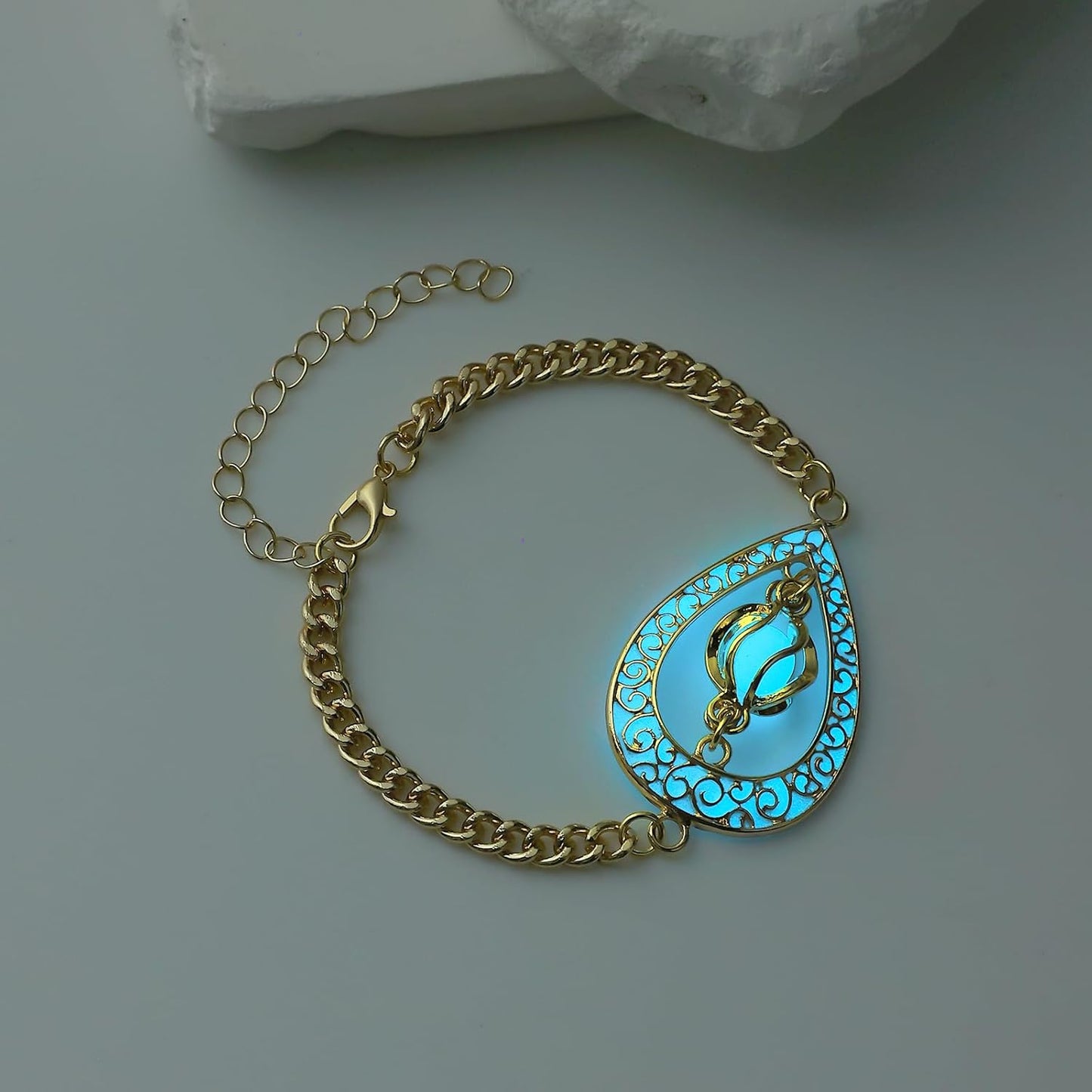EEQQBZ Glow in The Dark Silver Teardrop shape bracelets,Fantasy Glowing Jewelry bracelets