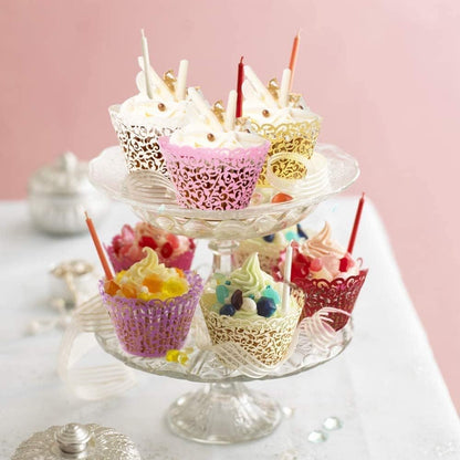 50 Pcs White Pearl Lace Laser Cut Filigree Wedding Cupcake Wrapper Baking Cake Cups Wraps Cupcake Muffin Case Trays for Special Occasions