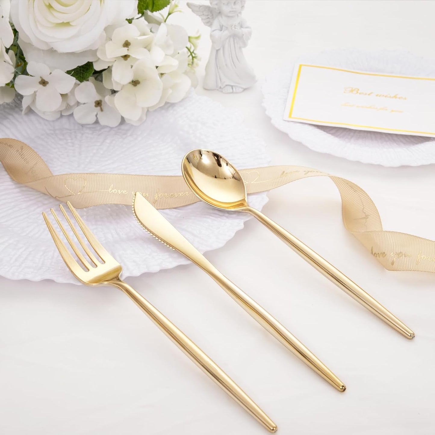 SUT 150Pcs Silver Plastic Silverware, Silver Disposable Cutlery, Heavy Duty Disposable Silverware, Plastic Utensils Include 50 Plastic Forks, 50 Plastic Spoons, 50 Plastic Knives