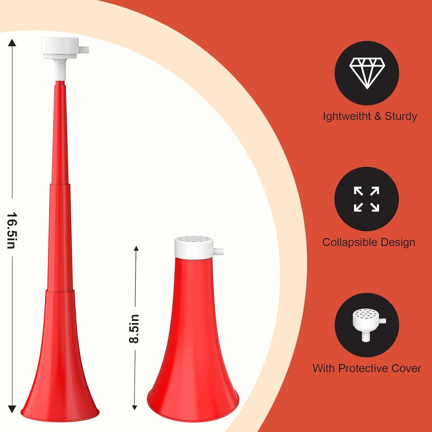 Collapsible Stadium Horn, Vuvuzela Plastic Blow Horns, Team Cheering Spirit Accessories Noisemakers, Foldable Trumpet Noise Makers for Sporting Events, Football Soccer Games, School Party Supply