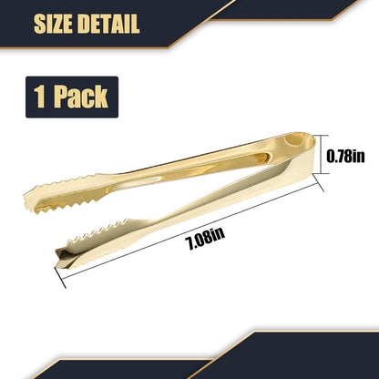 WAFJAMF Ice Tongs for Ice Bucket,7 Inch Bar Serving Tong, 304 Stainless Steel,-Gold Plated-for Party Kitchen Restaurant