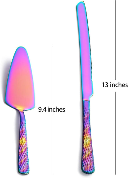 Rainbow Cake Cutting Set, Stainless Steel Cake Knife and Server, Cake Pie Cutter Set for Wedding, Birthday, Party